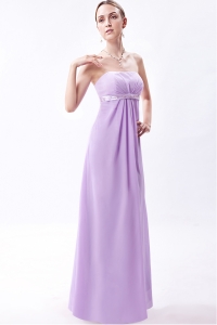 Lilac Empire Strapless Floor-length Chiffon Embroidery Prom Dress