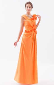 Organge Empire Asymmetrical Floor-length Chiffon Hand Made Flowers Prom Dress