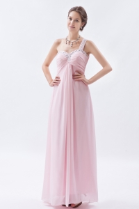Baby Pink One Shoulder Chiffon Prom Dress With Beading