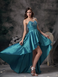 Teal A-line Sweetheart High-low Taffeta Appliques Prom / Homecoming Dress