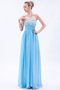 Baby Blue Empire Sweetheart Floor-length Chiffon Beading Prom Dress