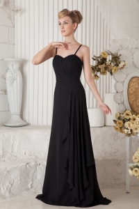 Black Empire Straps Floor-length Chiffon Ruch Prom Dress