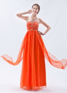 Organge Red Empire Sweetheart Floor-length Chiffon Beading Prom Dress