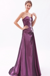 Purple A-line / Princess Sweetheart Brush Train Taffeta Beading Prom Dress