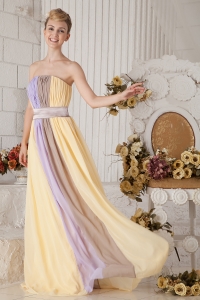 Yellow and Lilac Colorful Empire Strapless Chiffon Prom Dress