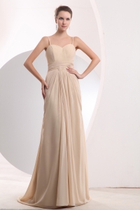 Champagne Empire Brush Train Chiffon Ruch Prom / Evening Dress