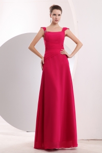 Hot Pink Empire Straps Floor-length Chiffon Beading Prom / Evening Dress