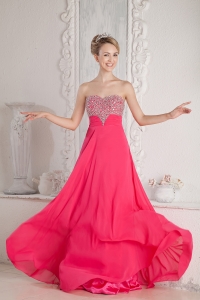 Hot Pink Empire Sweetheart Floor-length Chiffon Beading Prom Dress