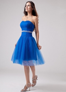 Beading Strapless A-Line Knee-length Prom Dress Tulle