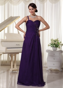 Custom Made Purple Chiffon One Shoulder Prom Evening Dress Appliques With Beading Bust Floor-length