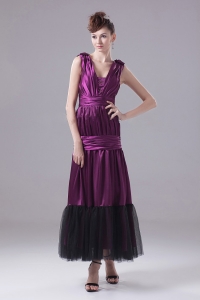 Eggplant Purple Prom Dress With Ruch and Ankle-length