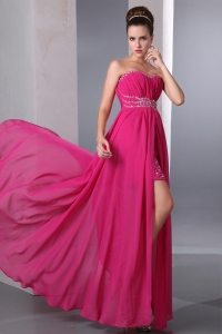 Hot Pink Column Sweetheart Floor-length Chiffon Beading Prom Dress