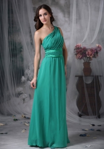 Turquoise Column One Shoulder Floor-length Chiffon Beading Prom Dress
