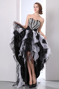 White and Black A-line Sweetheart High-low Organza Beading Prom Dress