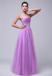 2019 Lavender Beaded Decorate and Ruch Sweetheart Prom Dress With Tulle