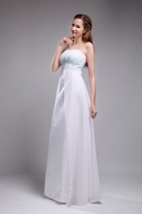 Sweet Empire Strapless Floor-length Chiffon Ruch and Beading White Prom Dress