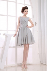 Bateau Grey knee-length Chiffon 2019 Prom Dress