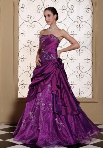 Modest Purple Prom Dress For 2019 Taffeta and Organza With Embroidery Gown