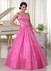Rose Pink Embroidery With Beading Prom Dress With Ruch A-line Taffeta and Organza