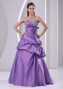 Sweetheart Beaded Pick-ups and Bowknot Purple Prom Dress A-line