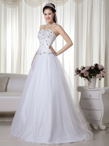 White A-line Sweetheart Floor-length Taffeta and Tulle Beading Prom Dress