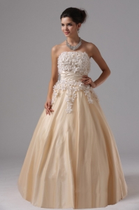 Champagne and Appliques For 2019 Ball Gown Prom Dress Floor-length