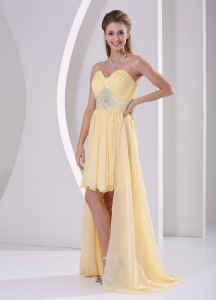 High-low Sweetheart Beaded Light Yellow Chiffon Detachable Prom / Homecoming Dress For Custom Made
