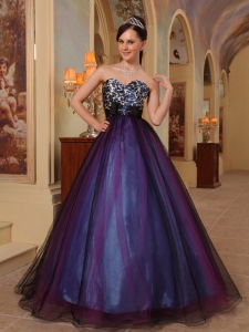 Purple A-line Sweetheart Floor-length Organza Beading Prom / Pageant Dress