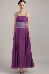Purple Empire Strap Ankle-length Chiffon Ruch Prom Dress