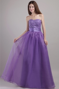 Purple Empire Sweetheart Floor-length Organza Beading Prom / Pageant Dress