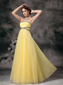 Yellow Empire Sweetheart Floor-lenth Tulle Beading Prom / Evening Dress