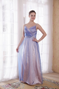 Lilac Empire Straps Floor-length Tulle and Taffeta Beading Prom Dress