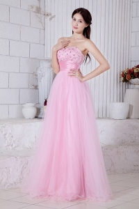 A-line Empire Sweetheart Floor-length Organza Beading Prom / Evening Dress