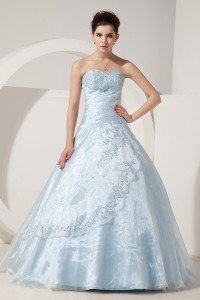 Baby Blue A-line / Princess Sweetheart Floor-length Organza Beading Prom Dress