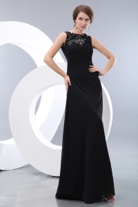 Black Column Bateau Floor-length Taffeta Beading Prom / Evening Dress