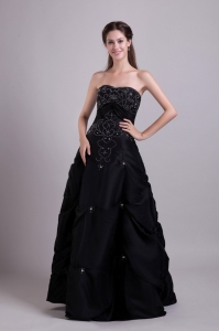 Black Empire Strapless Floor-length Taffeta Beading Prom Dress