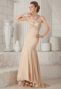 Champagne Trumpet / Mermaid Sweetheart Brush Train Chiffon Beading Prom Dress