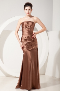 Chocolate Mermaid Strapless Floor-length Taffeta Ruch Prom Dress