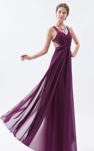 Dark Purple Empire Straps Floor-length Chiffon Beading Prom Dress