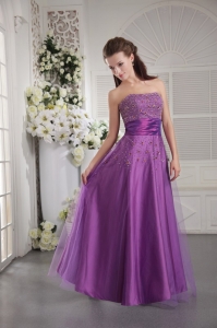 Lavender Princess Strapless Floor-length Tulle and Taffeta Beading Prom / Graduation Dress