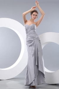 Gray Column Sweetheart Ankle-length Taffeta Ruch and Beading Prom / Homecoming Dress