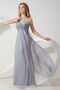 Grey Empire Strapless Floor-length Chiffon Beading Prom / Evening Dress
