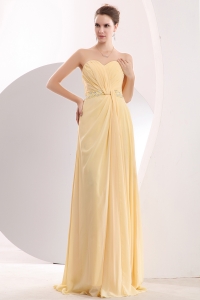 Light Yellow Empire Sweetheart Brush Train Chiffon Beading Prom / Evening Dress