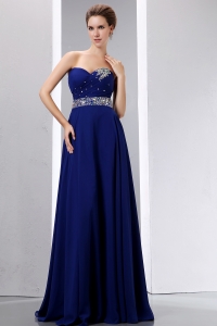 Royal Blue Empire Sweetherart Floor-length Chiffon Beading Prom Dress