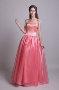 Watermelon A-Line / Princess Sweetheart Floor-length Organza Beading Prom Dress