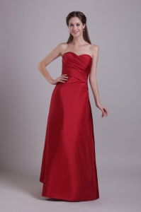 Wine Red A-Line / Princess Sweetheart Floor-length Taffeta Ruch Prom Dress