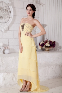 Yellow Empire Strapless High-low Chiffon Beading Prom / Evening Dress