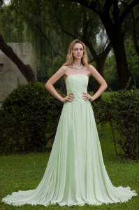 Yellow Green Empire Strapless Brush / Sweep Chiffon Prom Dress