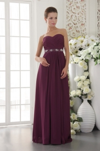 Dark Purple Empire Sweetheart Floor-length Chiffon Beading and Ruch Bridesmaid Dress