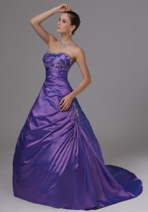 A-line Eggplant Purple and Beaded Decorate Bust For Prom Dress